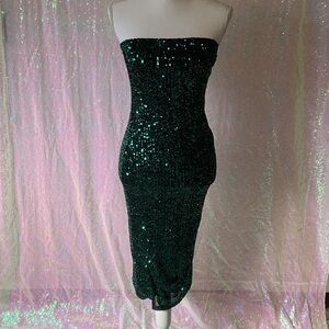 Amazon Strapless Emerald Sequin Dress